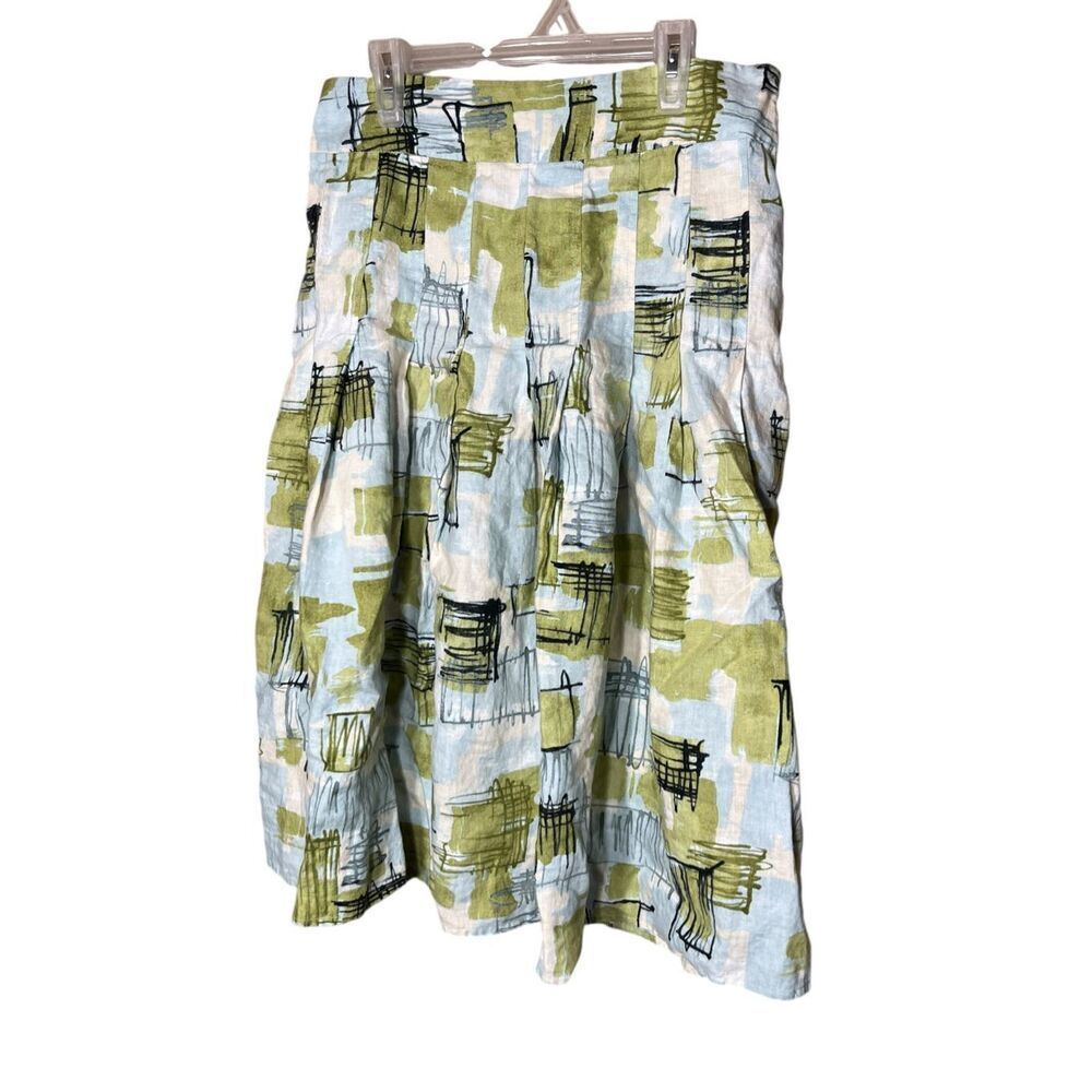 Tape Measure Abstract Print 100% Linen Skirt‎ Size 6